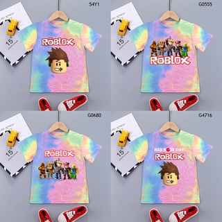 เสื้อยืด แขนสั้น พิมพ์ลายการ์ตูน Roblox สีมัดย้อม สําหรับเด็ก