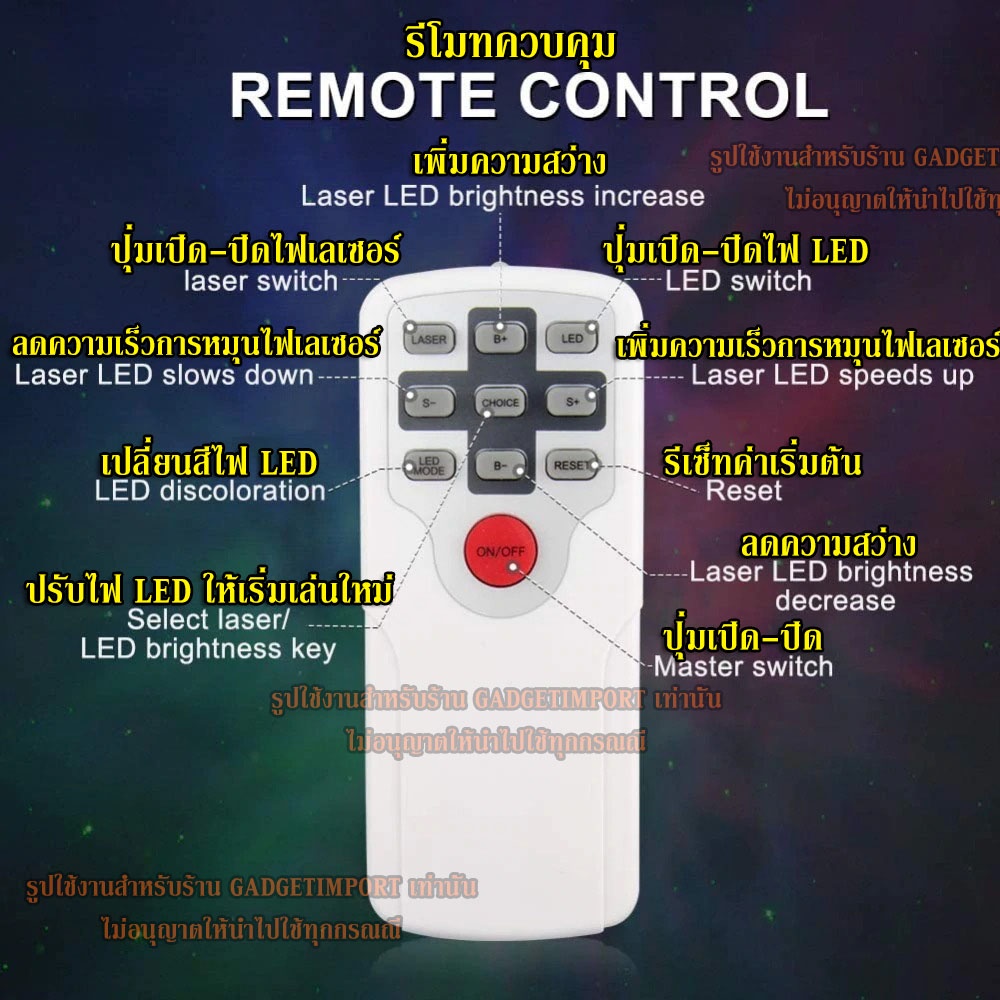 อุปกรณ์เสริมของ Bunnymall 【รับประกัน10ปี】 sky projector รีโมท – โปรปัง