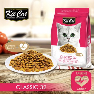 Kit Cat Classic 32 อาหารแมวสูตรคลาสสิค (เสริมทอรีน) บำรุงหัวใจและสายตา ไม่มีส่วนผสมของหมู (1.2kg)