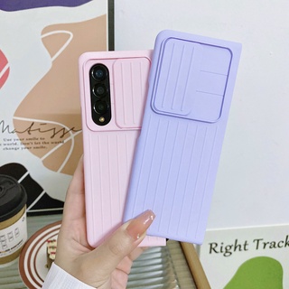 เคสโทรศัพท์มือถือ PC ปิดด้านหลัง แบบดันปิดกล้อง หลากสี สําหรับ Samsung Galaxy Z Fold3 Z Fold 3