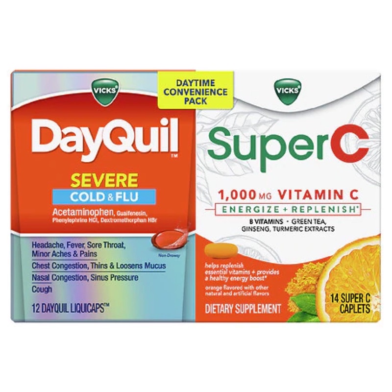 พร้อมส่งที่ไทย! DayQuil and Super C Convenience Pack: DayQuil Severe 12 Liquicaps + Vicks Super C 14 Liquicaps นำเข้า