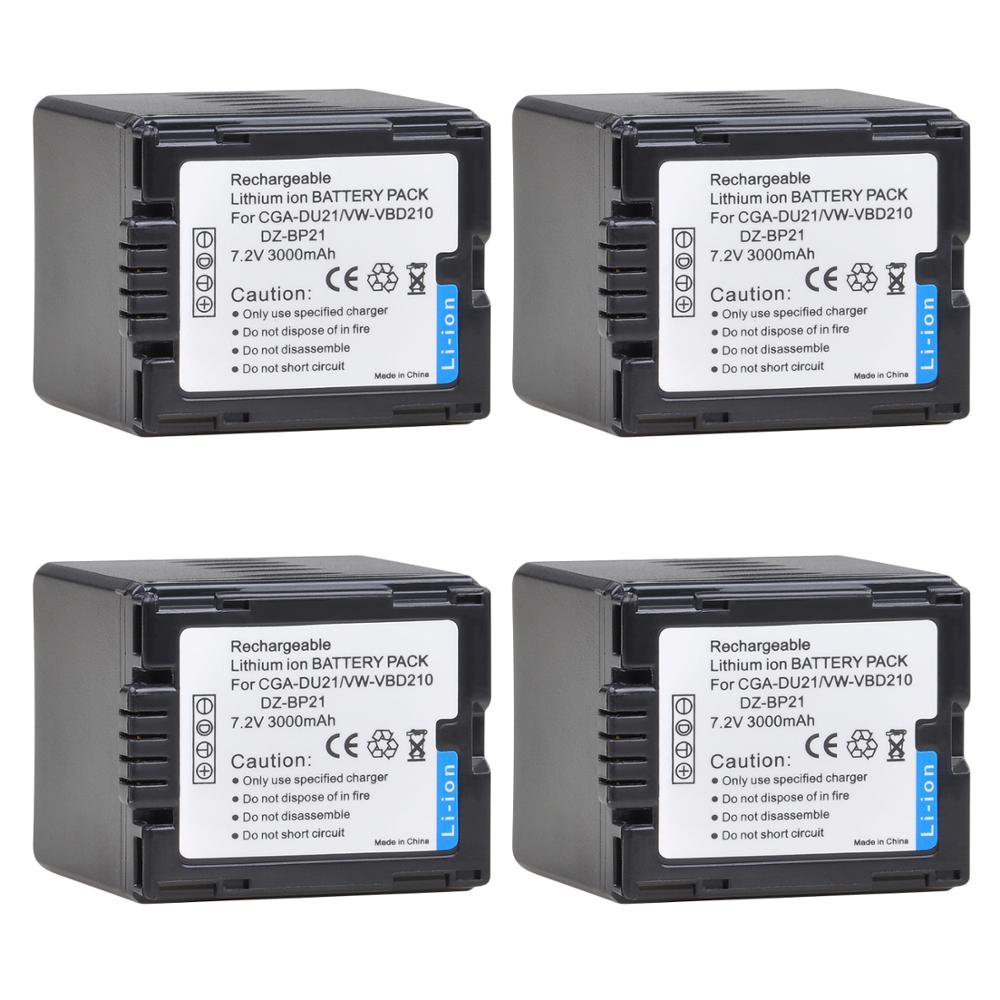 3000mAh 4PCS CGA-DU21 Battery for PANASONIC CGR-DU06 DU07 DU14 NV-GS10 CGA-DU12 GS100K GS17E VW-VBD2