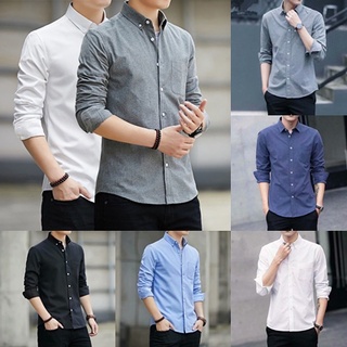 【👔S-5XLพร้อมส่ง🚚】เสื้อเชิ้ตแขนยาวแฟชั่นเกาหลีฤดูร้อนสีทึบลำลองบางเทรนด์เสื้อเชิ้ตสีดำชายเสื้อแขนสั้นเข้าชุดกันผู้ชายสีดำสีน้ำเงินกรมท่าสีเทาสีน้ำเงินสีเทาสบายและราคาถูกสไตล์เกาหลีระเบิด