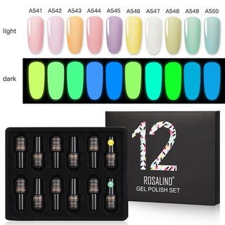 Rosalind สี Glow in the Dark ทาเล็บเจล ขนาด 7 ml มาในกล่อง Box Set 12 ชิ้น คละสี มี ของพร้อมส่ง ไม่ต้องรอ มีเก็บปลายทาง