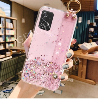 เคสโทรศัพท์ Samsung Galaxy A52S 5G New Casing Bling Clear Star Space TPU Soft Back Cover with Hand Wristband Pink Black Transparent Phone Case GalaxyA72