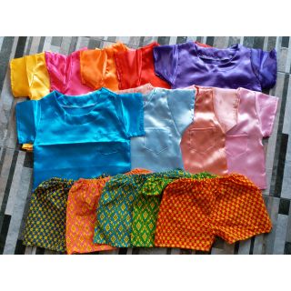 ชุดไทยเด็กผู้ชายเด็กเล็กผ้ามัน/กางเกงสุ่มสีสุมลาย✔เลือกจ่ายป…