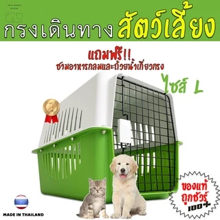 LittleTree กล่องเดินทางสัตว์เลี้ยง ไซส์ L 40x60x40 ซม. กรงเดินทางแมว สุนัขเล็ก พลาสติก PP แถมแผ่นปูพื้น