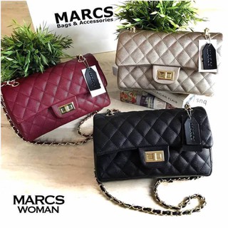 MARCS WOMAN QUILTED CHAIN SHOULD BAG กระเป๋าสะพายหนังคาเวียร์อยู่ทรงเดินเส้นลายตารางสวยหรูคลาสสิคสไตล์ Chanel