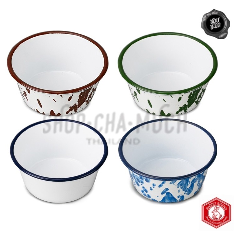 ขันน้ำ ถ้วยขนม สลัดสี Enamel 12 ซม. Rabbit กระต่าย น้ำเงิน/เขียว/น้ำตาล/ขาว - 1 ใบ
