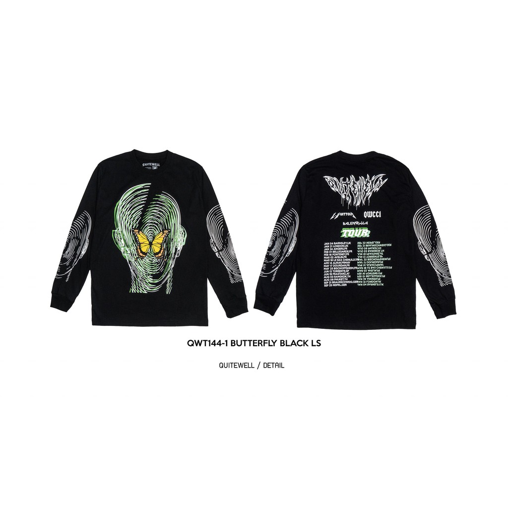 QUITEWELL เสื้อยืดแขนยาว 144-1 BUTTERFLY BLACK LS เสื้อยืดแขนยาวสีดำ แขนจั้ม