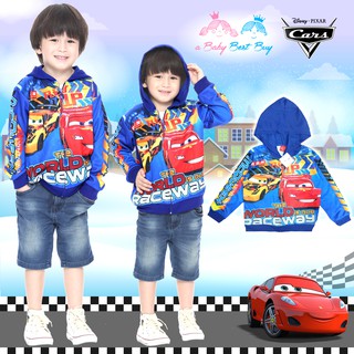 เสื้อกันหนาว Disney Cars เด็กผู้ชาย เสื้อกันหนาวเด็ก สกรีนลาย คาร์ น้ำเงิน รูดซิป มีหมวก(ฮู้ด)สีน้ำเงิน