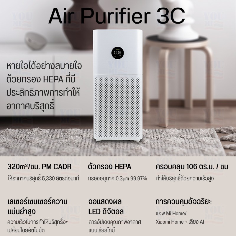 ♙[พร้อมส่ง]Xiaomi Mi Air Purifier 3H/3C [Global V.]  เครื่องฟอกอากาศ กรองฝุ่น PM 2.5