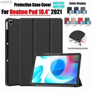 For Realme Pad 10.4" 2021 RMP2102 RMP2103 RealmePad 10.4 inch Tablet Protection Case Fashion Tri-fold Solid Color Flip Leather Cover Fold Stand