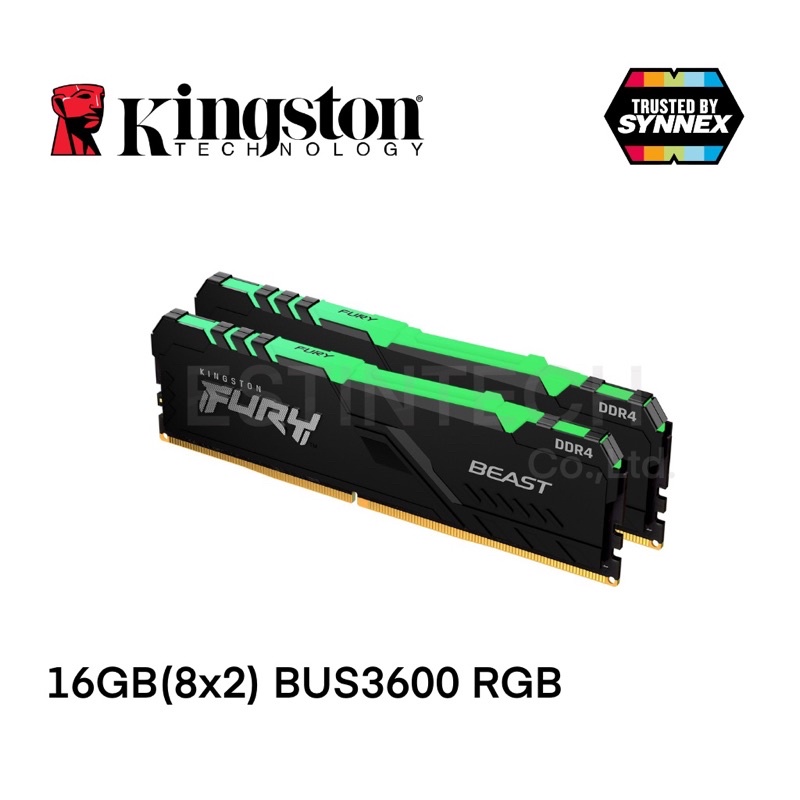RAM (แรม) DDR4 BUS3600 16GB (8GBX2) Kingston FURY Beast RGB ของใหม่