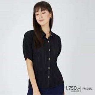 Lofficiel เสื้อเชิ้ตอัดพลีท สีดำ เนื้อผ้าPolyester100% (FM2IBL)
