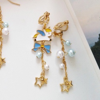 Jewtrendy - ต่างหูหนีบยูนิคอร์นโบว์ สีฟ้า