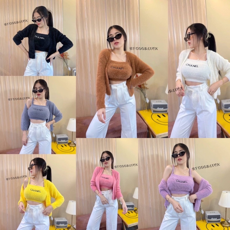 SpinnyHouse ชุดเซ็ต ขนมิ้ง วาตานาเบ๊ ไอโก๊ะ มากแม่ งานเซ็ตสายเดี่ยว+เสื้อคลุม แฟชั่น ทูพีช C L503C
