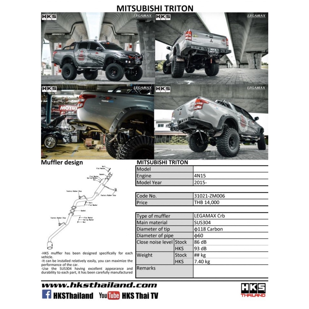 HKS LEGAL MUFFLER  TRITON 2015+ ปลายคาร์บอน แบรน์แท้ Japan