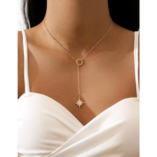 สร้อยคอแฟชั่น สร้อยคอจี้ดาวแปดแฉก น่ารักๆ Rhinestone Eight-pointed Star Charm Necklace (ส่งจากไทย)