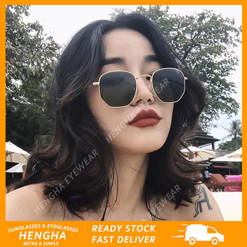 【HENGHA】【ผู้หญิงแว่นตากันแดด】เกาหลี Ulzzang Retro สแควร์แว่นกันแดดโลหะผู้หญิง / ผู้ชาย