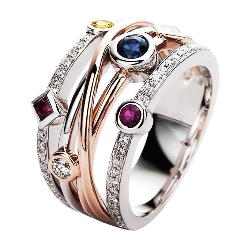 100% 925 เงินสเตอร์ลิงที่มีสีสัน Cubic Zirconia ผู้หญิงที่ละเอียดอ่อนแหวนเครื่องประดับแต่งงานเจ้าสาวแฟชั่น Cross เรขาคณิต CZ เต้นรํา Party แหวน