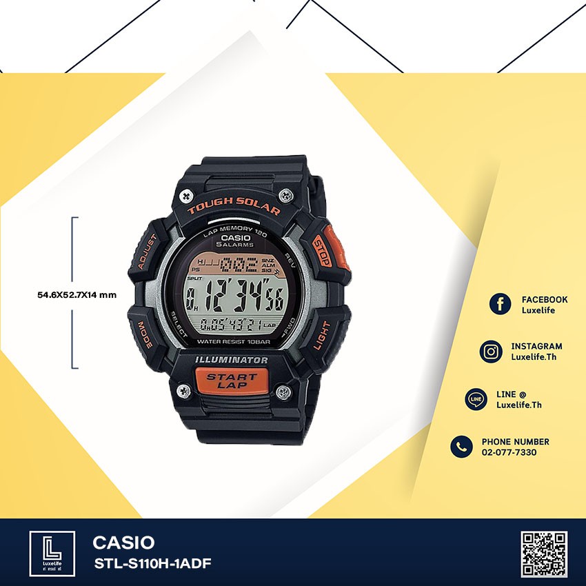 นาฬิกาข้อมือ Casio รุ่น STL-S110H-1ADF  Standard Solar นาฬิกาข้อมือผู้ชาย สีดำ/ส้ม สายเรซิ่น