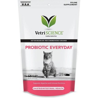 Vetri Science Probiotic Everyday 60ชิ้น (Exp.01/25) โพรไบโอติก แมว เสริมระบบย่อยอาหาร แก้ท้องผูกท้องเสีย