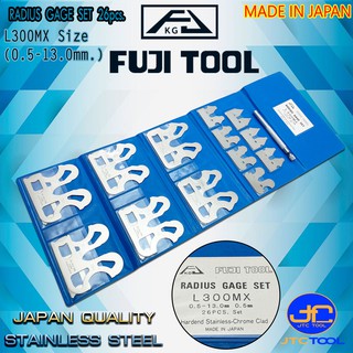 Fuji tool เกจวัดรัศมีสแตนเลส (R) 26ชิ้น/ชุด ขนาด 0.5-13.0มิล รุ่น L300MX - Stainless Steel Radius Gage 26 Leaves