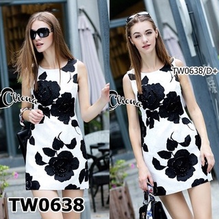 TwinsShopVip💗พร้อมส่ง TW0638 เดรสแขนกุด ลายดอกกุหลาบสีดำ Sleeveless dress with black rose print