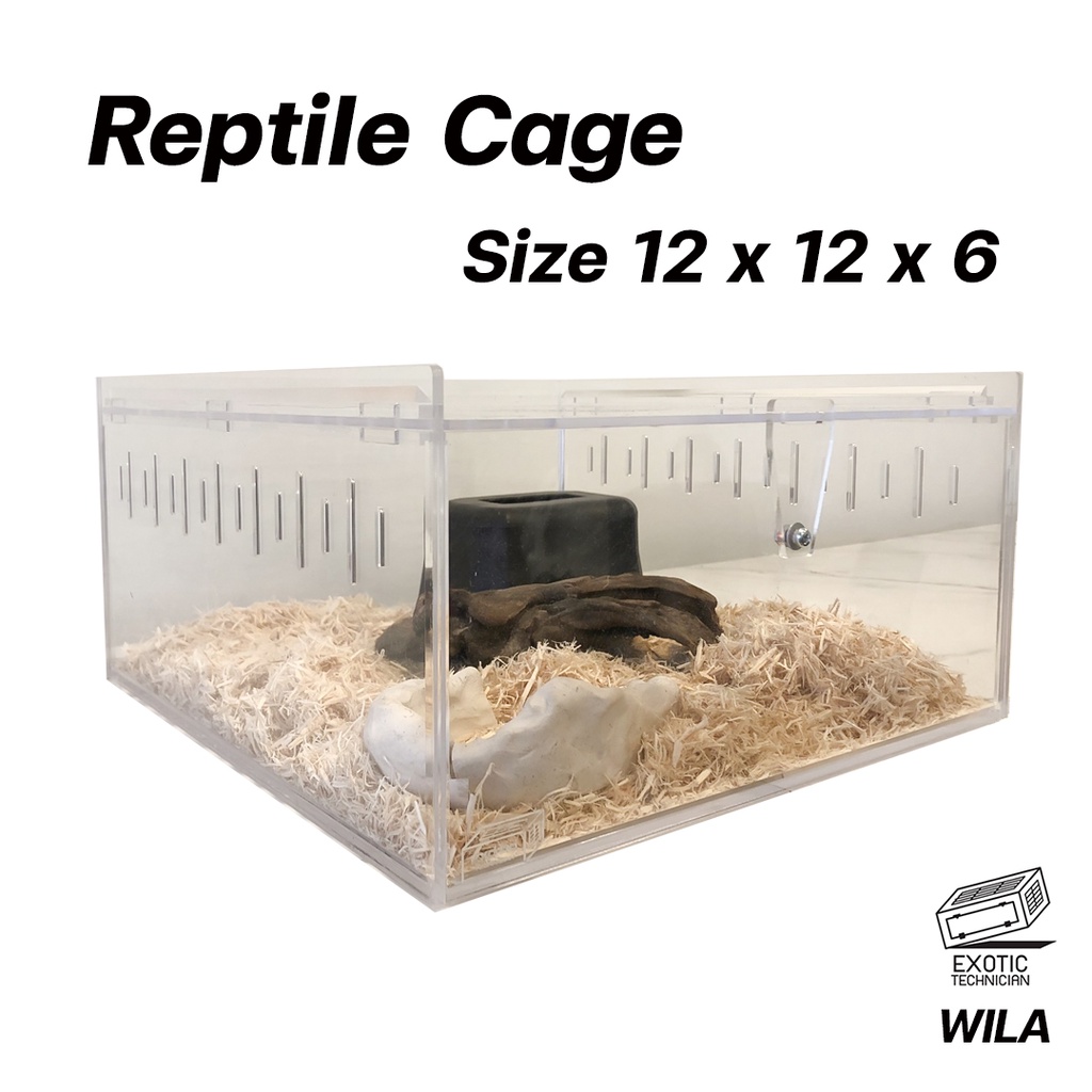 หนา 4 มิล กรงสัตว์เลื้อยคลาน ขนาด 12 x 12 x 6 นิ้ว กรงงู กรงอะคริลิค รุ่นฝาสไลด์บน Reptile Cage By E
