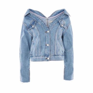 (พร้อมส่ง) Jacket jean แจ๊คเก็ตยีนส์ปาดไหล่ ทรงสวยมาก งานเกาหลี