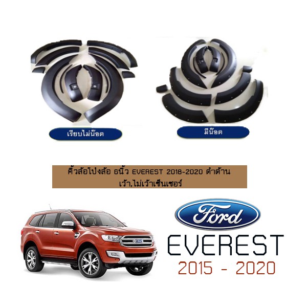 ซุ้มล้อ คิ้วล้อ 6นิ้ว Ford Everest 2018-2020 ดำด้าน เว้า,ไม่เว้าเซ็นเซอร์ ชุดแต่ง Everest