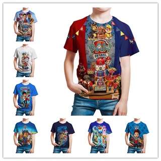 Paw Patrol เสื้อยืดแขนสั้น พิมพ์ลายการ์ตูน 3D สําหรับเด็กผู้ชาย 3-14 ปี