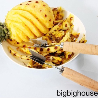 [Biho] Portable V Shaped Pineapple Cutter Wood Handle Sharp Fruit Peeler Stainless Steel Slicers