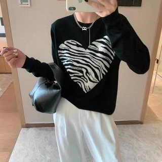 เสื้อไหมพรม คอกลมแขนยาว แบบสวมหัว ลายหัวใจ สุดน่ารัก lune 99006