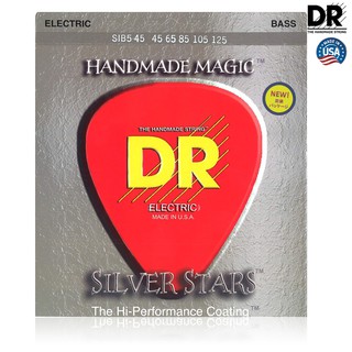 DR Strings SIB5-45 Silver Stars สายกีตาร์เบส 5 สาย แบบเคลือบ, Medium 45/125 ** Made in U.S.A. **