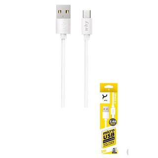 สายชาร์จมือถือ สำหรับMicro USB ยาว1เมตร เป็นสายกลม แข็งแรงทนทาน รองรับไฟถึง 2.4A Max ของแท้ ยี่ห้อ Why