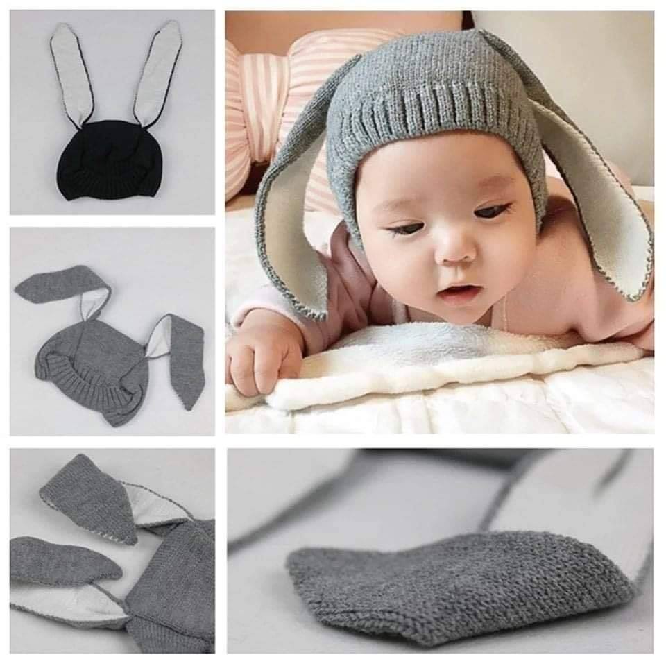 [พร้อมส่ง] หมวกไหมพรมเด็ก กระต่ายหูยาว🐰 สำหรับเด็ก 3 เดือน  -  18 เดือน รอบหัว 43-44 cm. (ยืดได้)