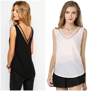 Mirror Dress เสื้อแขนกุด V-neck sleeveless mesh stitching