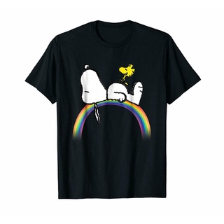 เสื้อยืดลําลอง แขนสั้น คอกลม พิมพ์ลาย Snoopy Woodstock Lying Rainbow Series พลัสไซซ์ เหมาะกับการเล่นฟิตเนส แฟชั่นฤดูร้อน