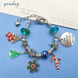 Christmas Charm Beads Bracelet Sturdy and Durable Alloy Bracelet for Woman Girls Christmas Party Gifts