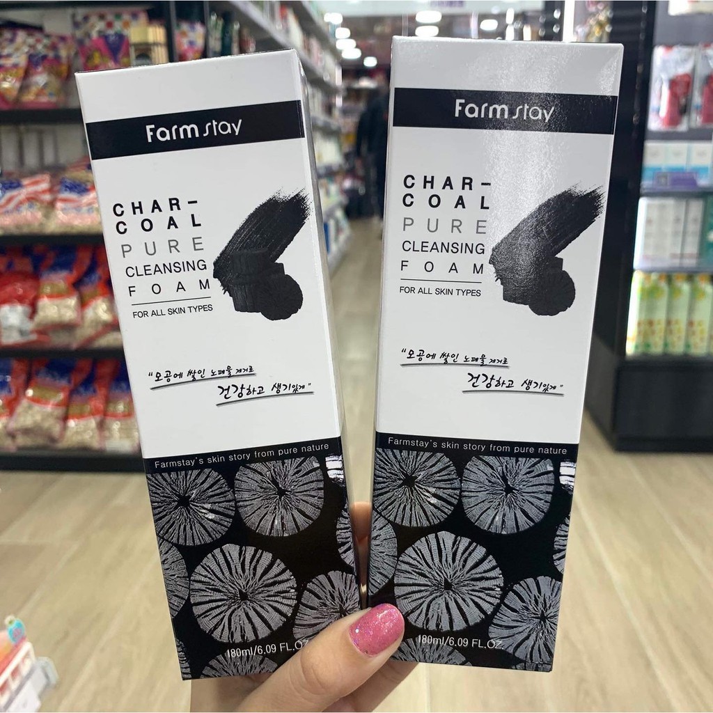 Farmstay: Charcoal Pure Cleansing Foam 180มล. โฟมล้างหน้า สูตร ชาร์โคล ...