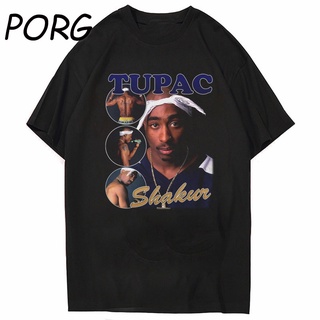 เสื้อยืดผ้าฝ้ายพิมพ์ลายเสื้อยืดแขนสั้น พิมพ์ลาย gangster rap rap 2pac สไตล์ฮิปฮอป ยุโรป และอเมริกา สําหรับผู้ชาย และผู้ห