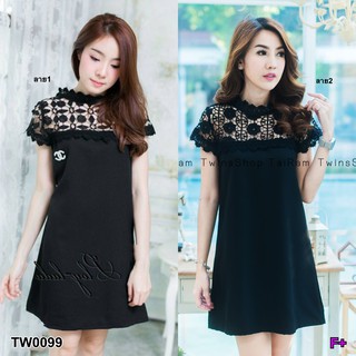 TwinsShopVip💗พร้อมส่ง TW0099 เดรสแต่งลูกไม้คอตั้ง Stand collar lace dress