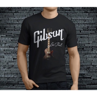 เสื้อยืด ผ้าฝ้าย พิมพ์ลาย Gibson Les Paul Guitar Head สีดํา สําหรับผู้ชาย DF12HJ11287