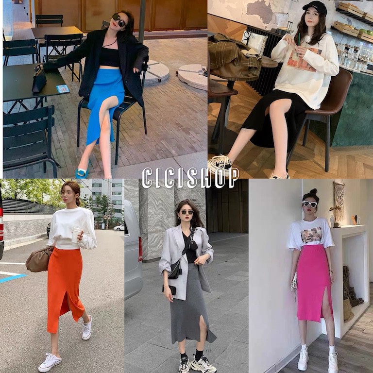 Cicishop (พร้อมส่ง)กระโปรงไหมพรม แหวกข้าง ผ้านิ่มยืดได้(3215) ราคา ถูกที่สุด ดีลบีเคเค