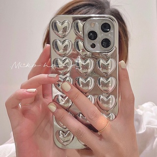 เคสป้องกันโทรศัพท์มือถือ TPU แบบนิ่ม ลายหัวใจ 3D ชุบไฟฟ้า สําหรับ iPhone 13 14 Pro Max 12 11 15 X XS Max XR 7 8 Plus