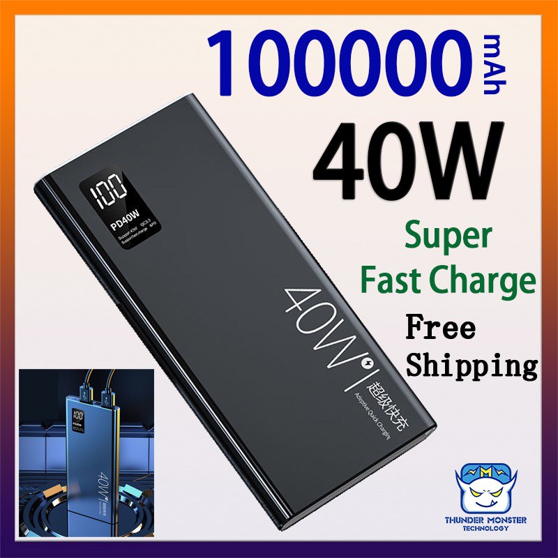 ◎™♧40W Powerbank 100000mAh Super Fast Charge  Vooc Flash Charging HUAWEI Qc3.0 PD22.5W Mobile Power Charger