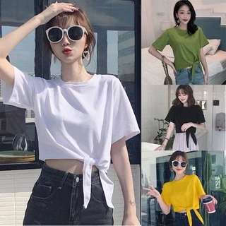 SHOP_MKL🌿เสื้อยืดเอวลอยแฟชั่น สไตล์เกาหลีแขนสั้น เสื้อผูกโบว์🎀 #9113