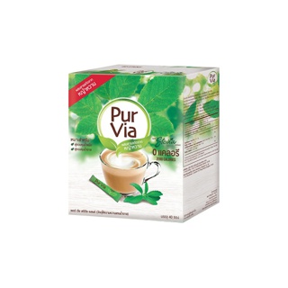 Equal Pur Via Stevia 40 Sticks เพอเวีย สตีเวีย จากใบหญ้าหวาน 1 กล่อง มี 40 ซอง รวม 40 ซอง